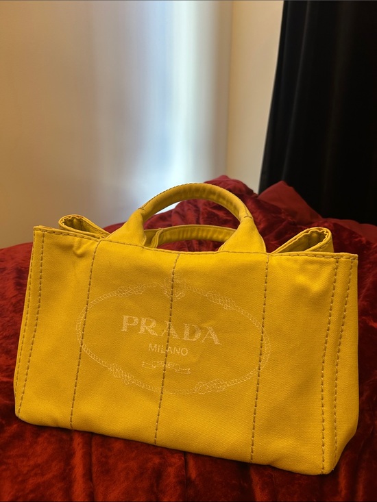 Prada Handbags - Prada Yellow Canvas Tote with Top Handles